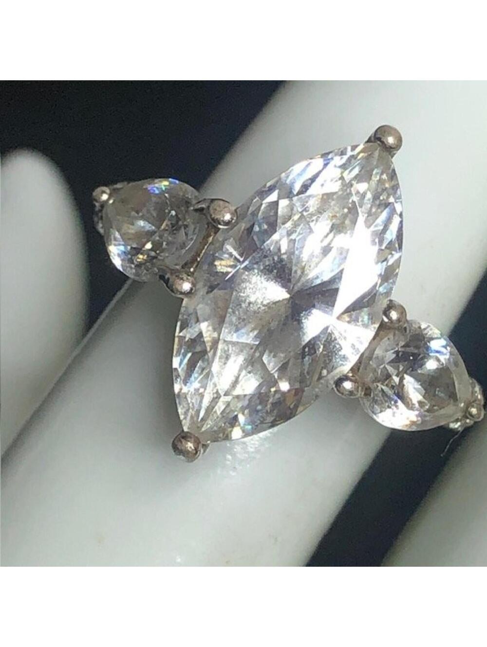 9336 Jean Dousset 5Ct+ Sterling 925 Marquise & Pear CZ engagement Ring Sz 6